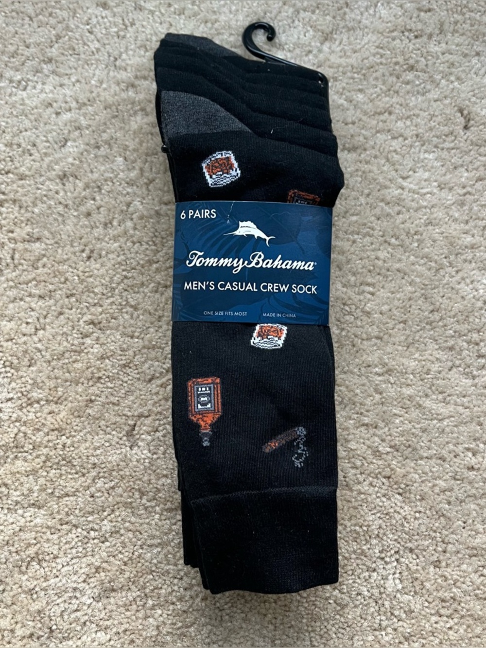 NWT Tommy Bahama Men's 6-pack Black Novelty Casual Crew Socks - OSFM